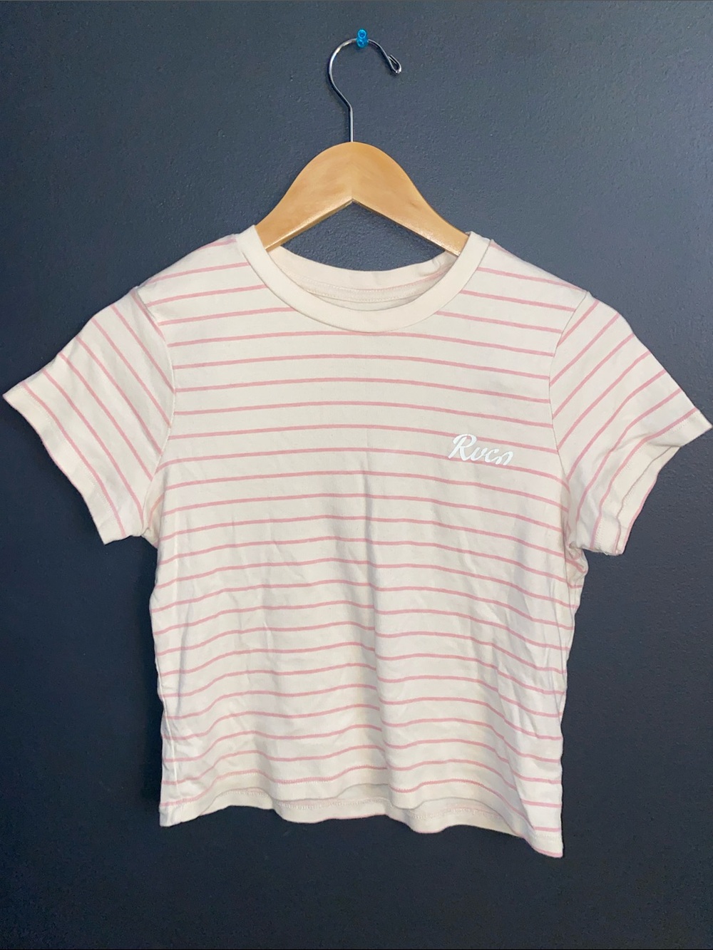RVCA Cream Tee with Pink Stripes